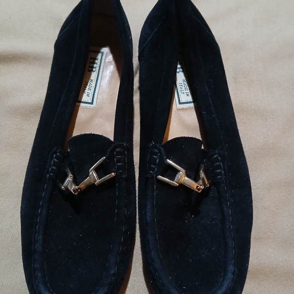 Vintage HB Black Suede Loafers with Gold Buckle Horse Bit EUC Italy - Picture 1 of 12